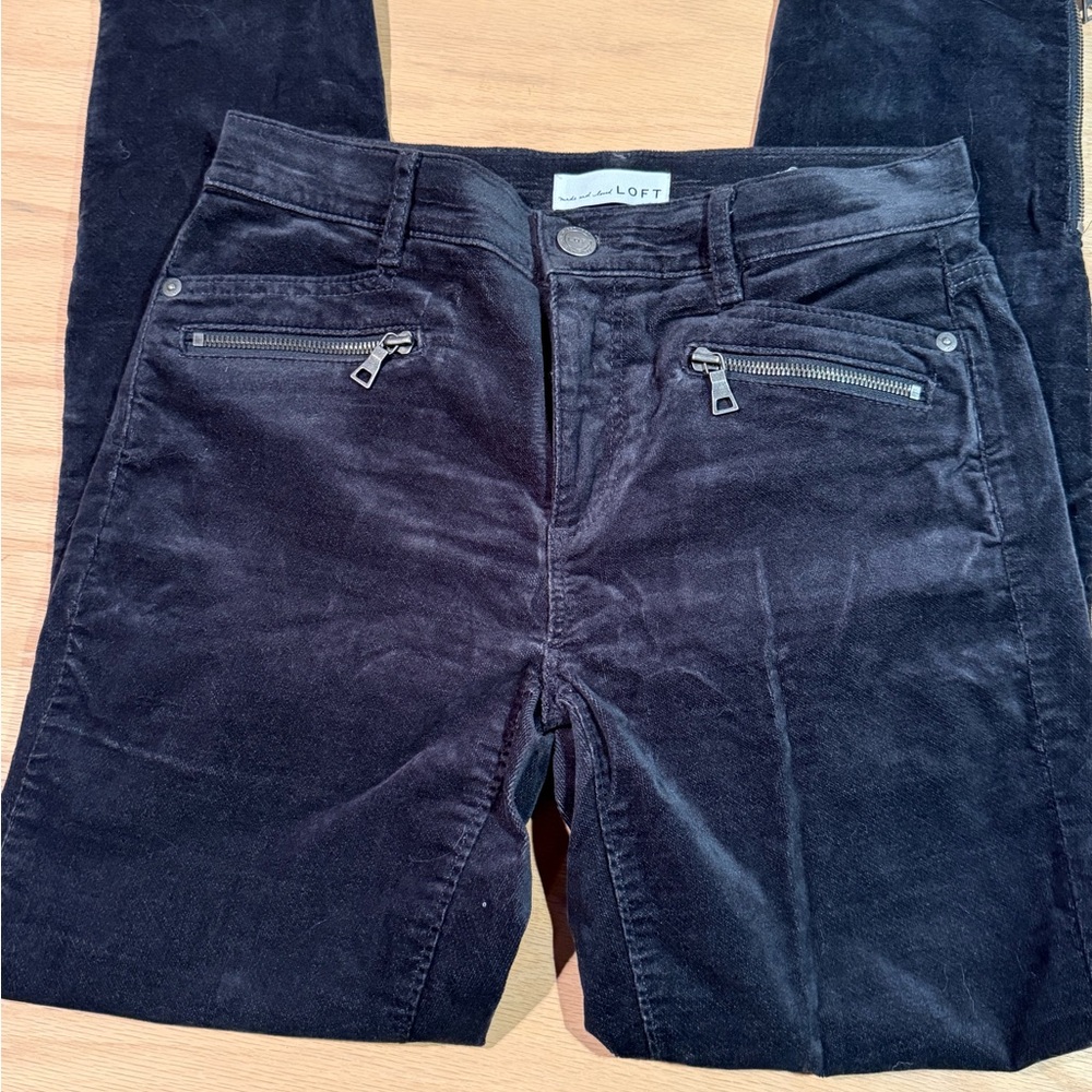 LOFT Made and Loved Dark Gray Velvet Ankle Zip Pants Size 26 2